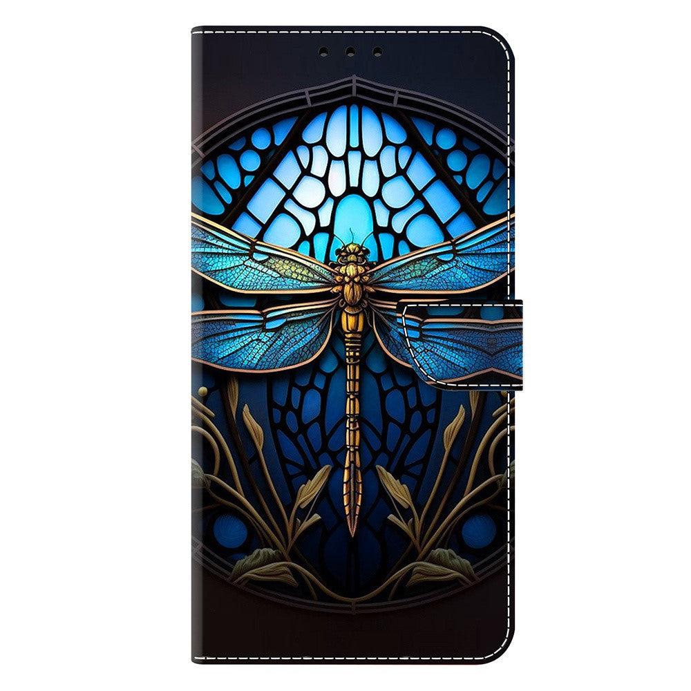 For iPhone 17 Pro Max Case with Card Slot Pattern Printed TPU + PU Leather Flip Phone Cover - Blue Dragonfly