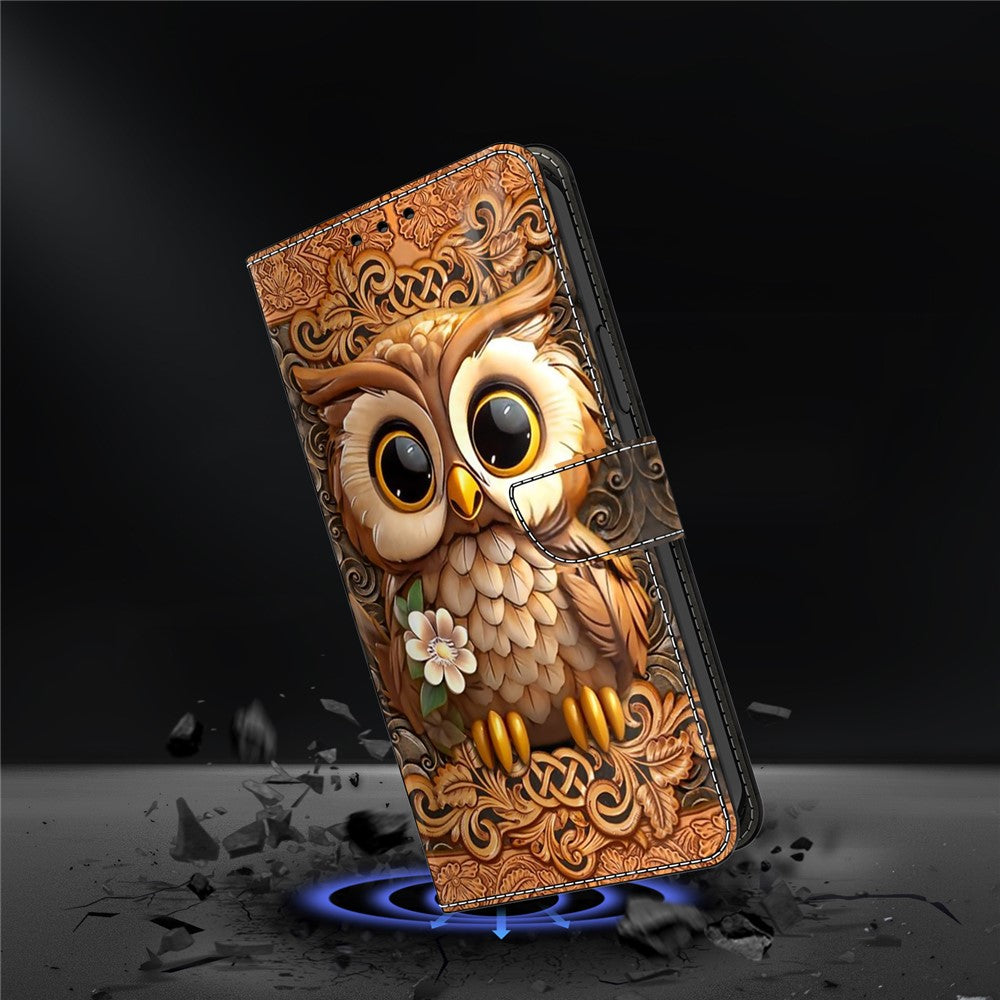 For iPhone 17 Pro Max Case with Card Slot Pattern Printed TPU + PU Leather Flip Phone Cover - Red Owl