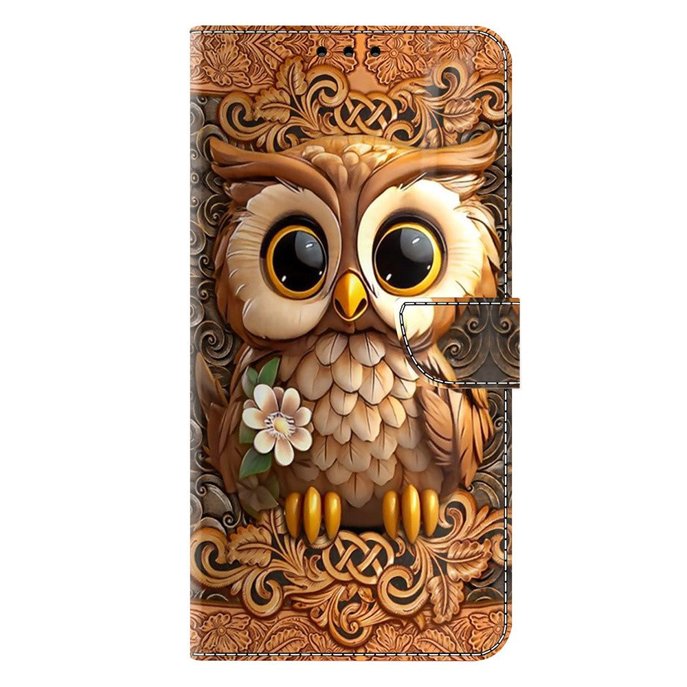 For iPhone 17 Pro Max Case with Card Slot Pattern Printed TPU + PU Leather Flip Phone Cover - Red Owl