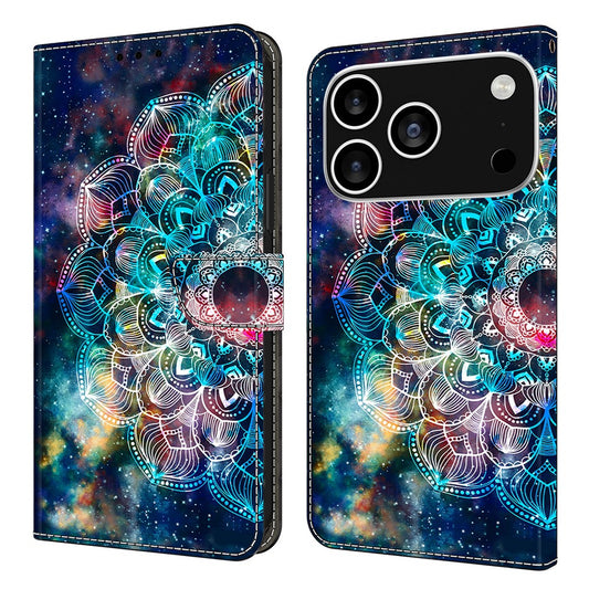 For iPhone 17 Pro Max Case with Card Slot Pattern Printed TPU + PU Leather Flip Phone Cover - Gyro Flower