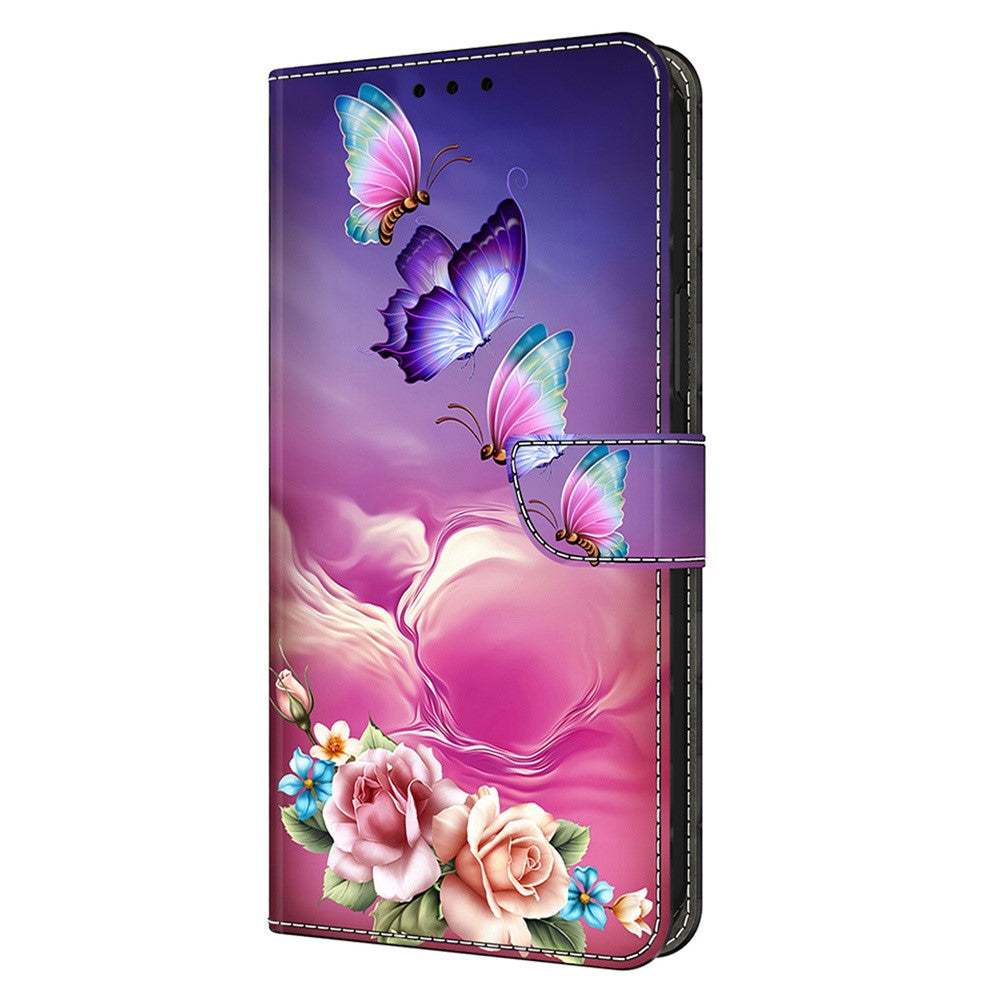 For iPhone 17 Pro Max Case with Card Slot Pattern Printed TPU + PU Leather Flip Phone Cover - Butterfly Flower