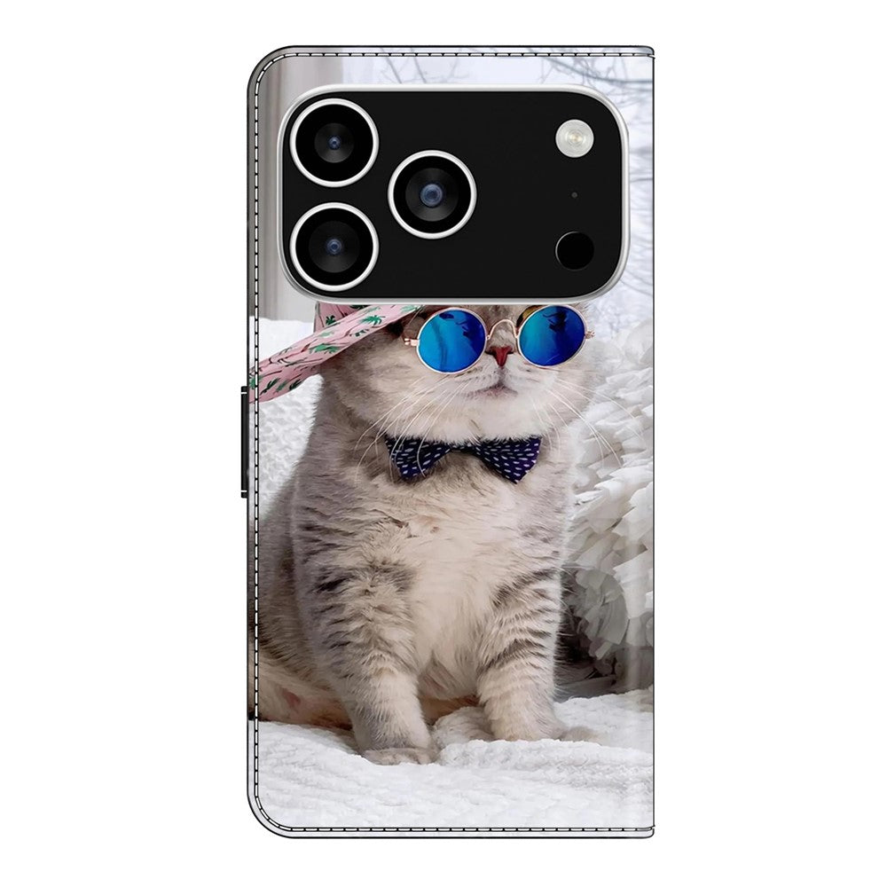 For iPhone 17 Pro Max Wallet Case Pattern Printing Stand Leather Flip Phone Cover - Hat Cat