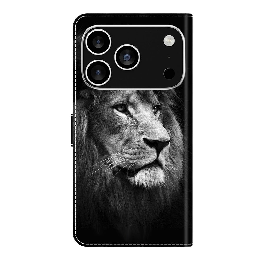For iPhone 17 Pro Max Wallet Case Pattern Printing Stand Leather Flip Phone Cover - Lion