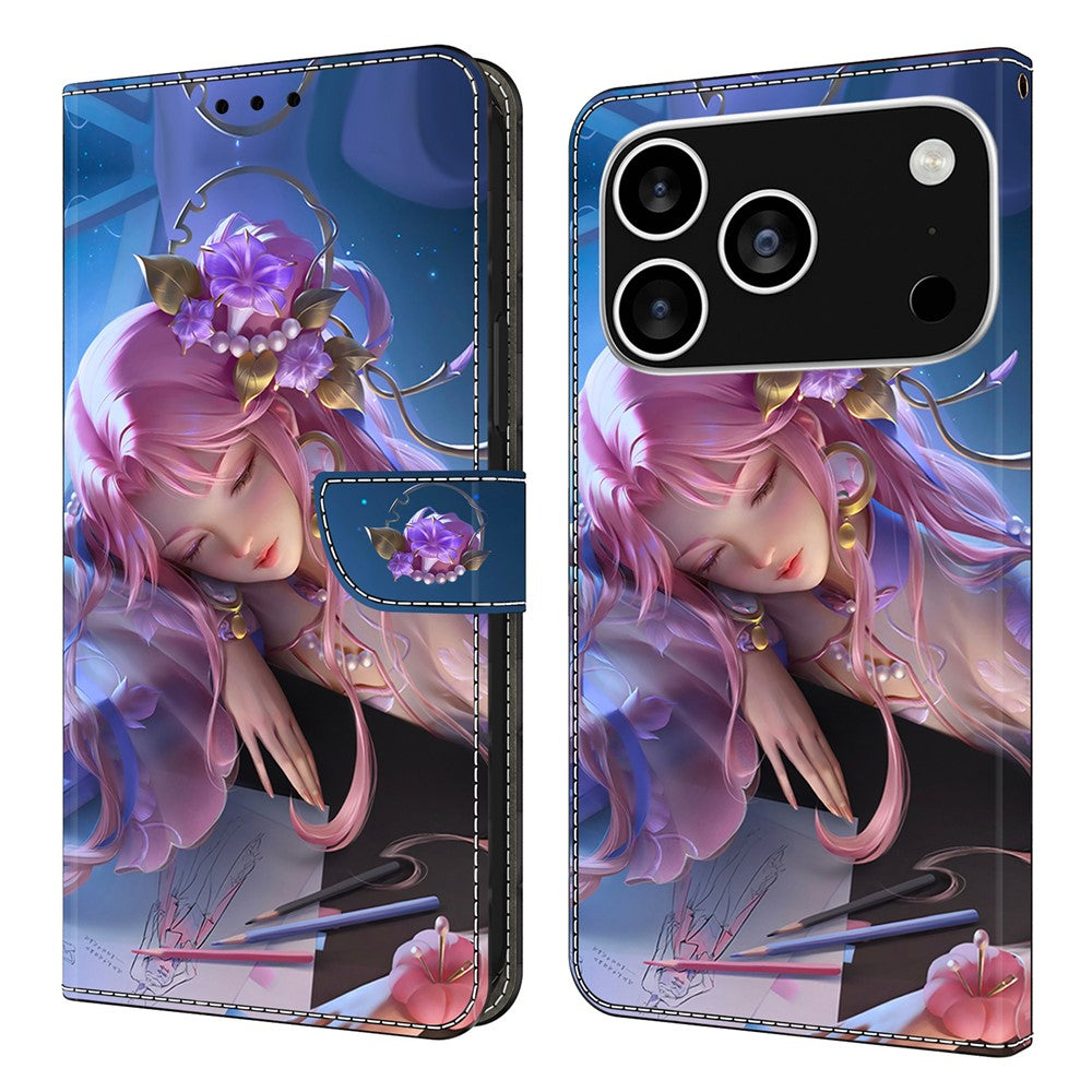 For iPhone 17 Pro Max Wallet Case Pattern Printing Stand Leather Flip Phone Cover - Sleeping Beauty