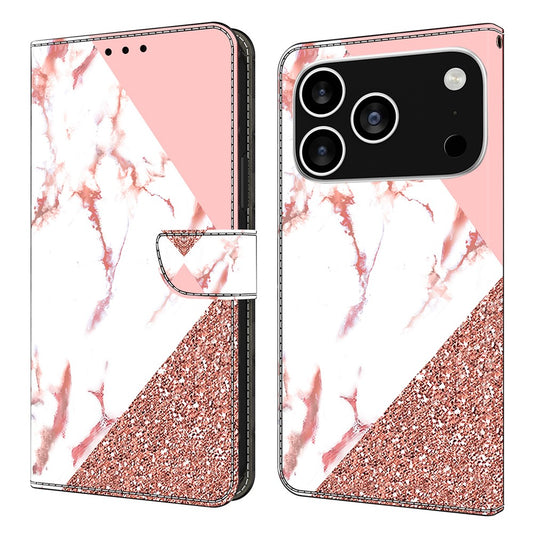 For iPhone 17 Pro Max Wallet Case Pattern Printing Stand Leather Flip Phone Cover - Triangular Marble