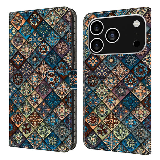 For iPhone 17 Pro Max Wallet Case Pattern Printing Stand Leather Flip Phone Cover - Blue Floral
