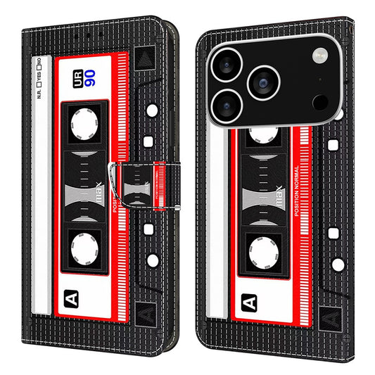 For iPhone 17 Pro Max Wallet Case Pattern Printing Stand Leather Flip Phone Cover - Tape