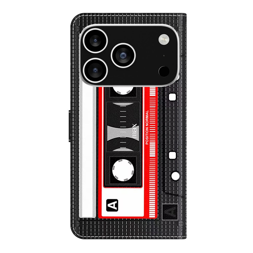 For iPhone 17 Pro Max Wallet Case Pattern Printing Stand Leather Flip Phone Cover - Tape