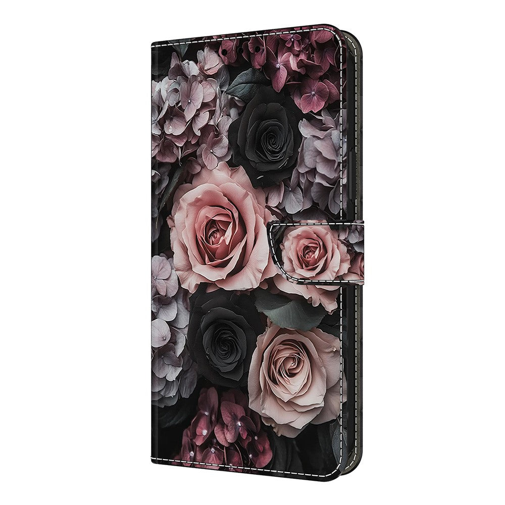For iPhone 17 Pro Max Leather Case Pattern Printing Wallet Stand Flip Phone Cover - Chinese Rose