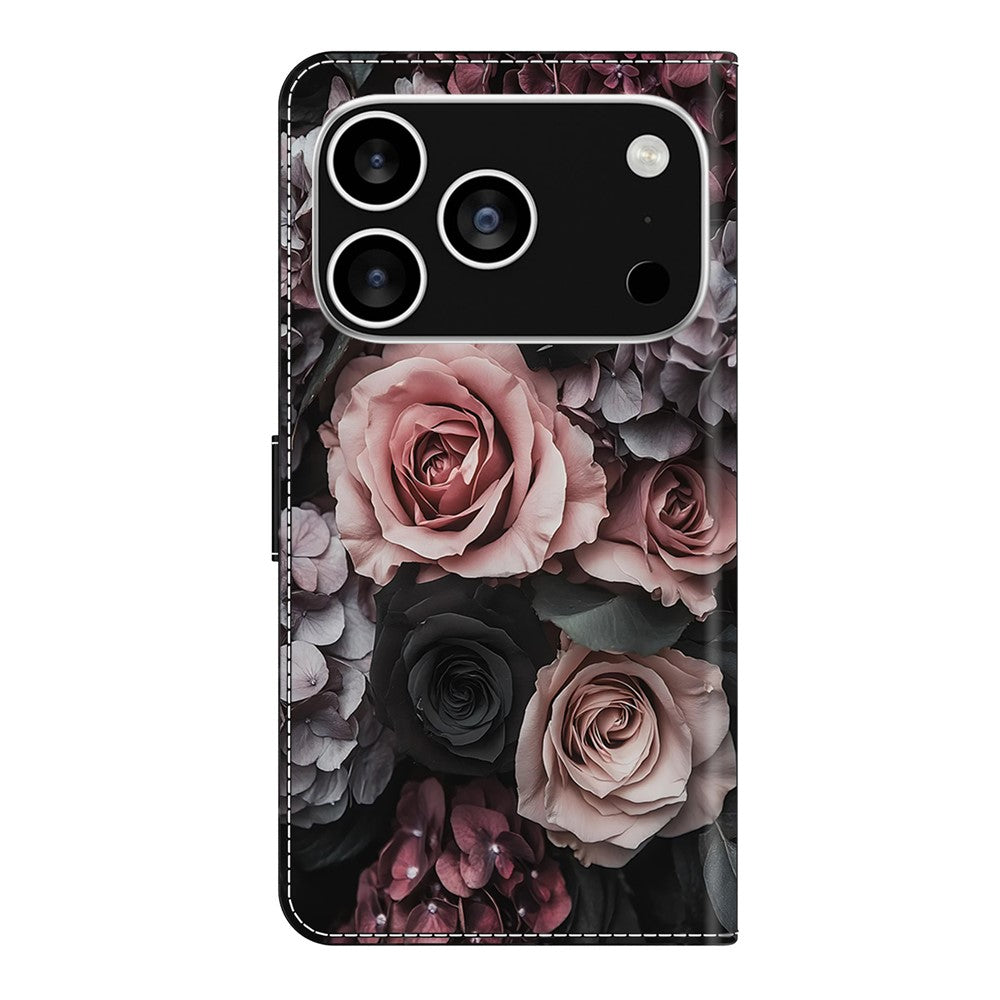 For iPhone 17 Pro Max Leather Case Pattern Printing Wallet Stand Flip Phone Cover - Chinese Rose