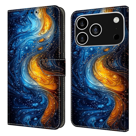 For iPhone 17 Pro Max Leather Case Pattern Printing Wallet Stand Flip Phone Cover - Liquid