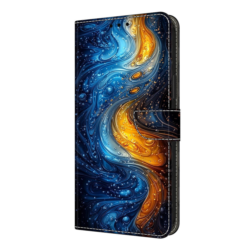For iPhone 17 Pro Max Leather Case Pattern Printing Wallet Stand Flip Phone Cover - Liquid