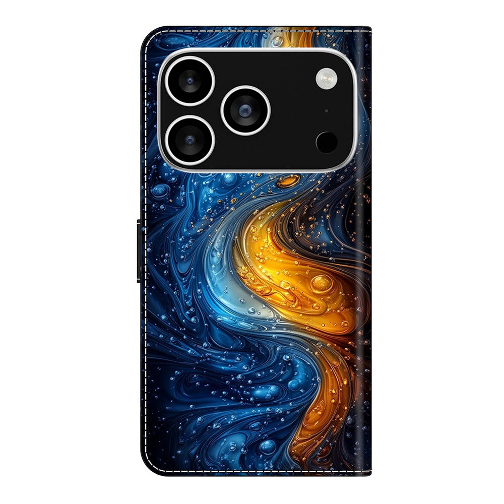 For iPhone 17 Pro Max Leather Case Pattern Printing Wallet Stand Flip Phone Cover - Liquid