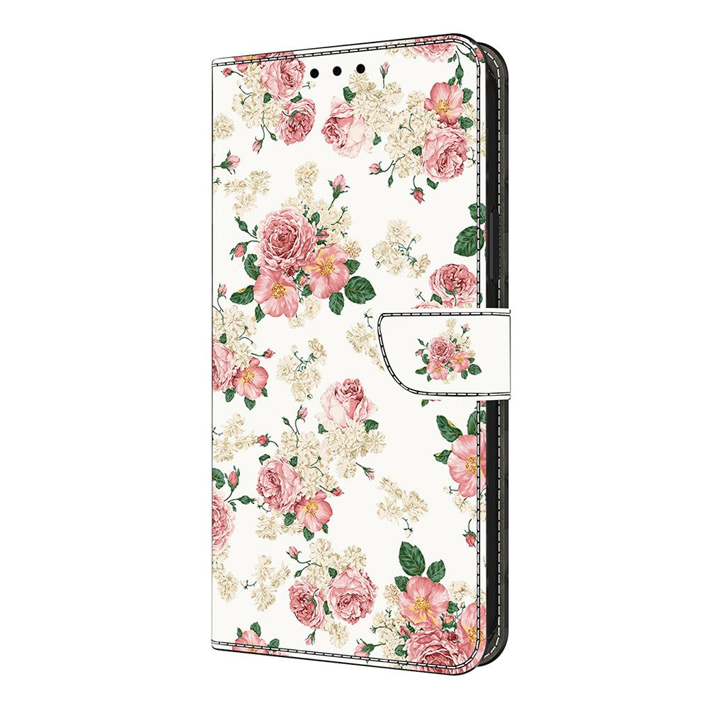 For iPhone 17 Pro Max Leather Case Pattern Printing Wallet Stand Flip Phone Cover - Peony