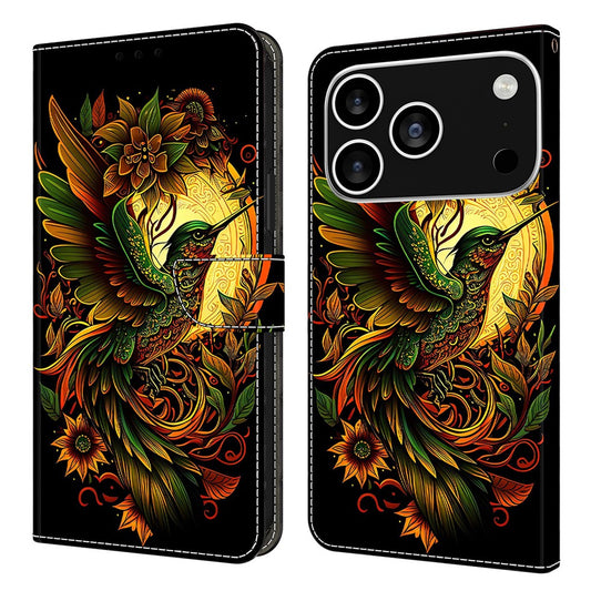 For iPhone 17 Pro Max Leather Case Pattern Printing Wallet Stand Flip Phone Cover - Lark