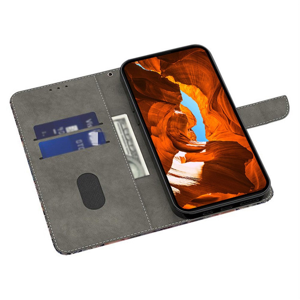For iPhone 17 Pro Max Leather Case Pattern Printing Wallet Stand Flip Phone Cover - Flowers and Grass