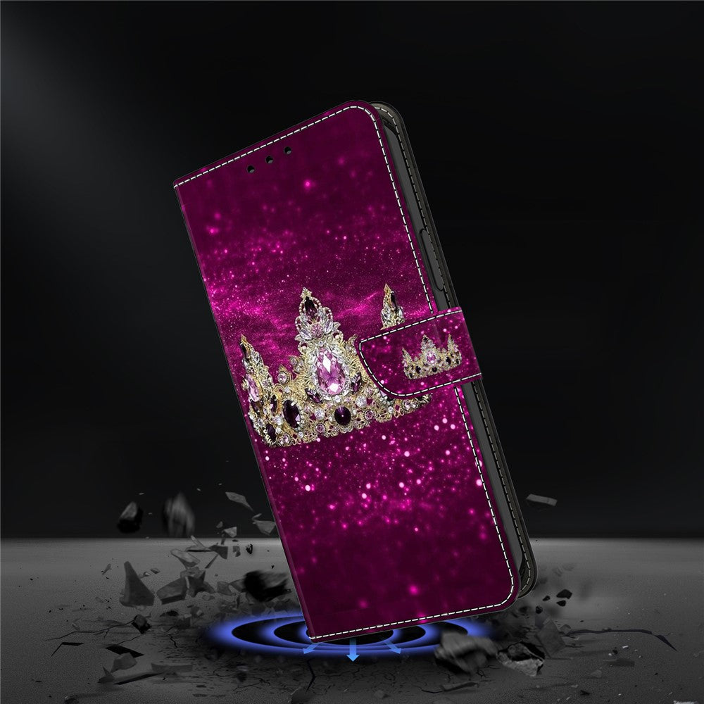 For iPhone 17 Pro Max Case Wallet Stand Pattern Printing PU Leather Flip Phone Cover - Purple Diamond Crown