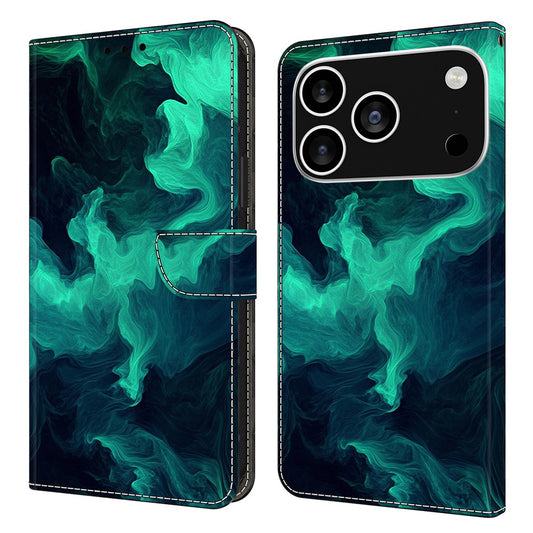 For iPhone 17 Pro Max Case Wallet Stand Pattern Printing PU Leather Flip Phone Cover - Smoke