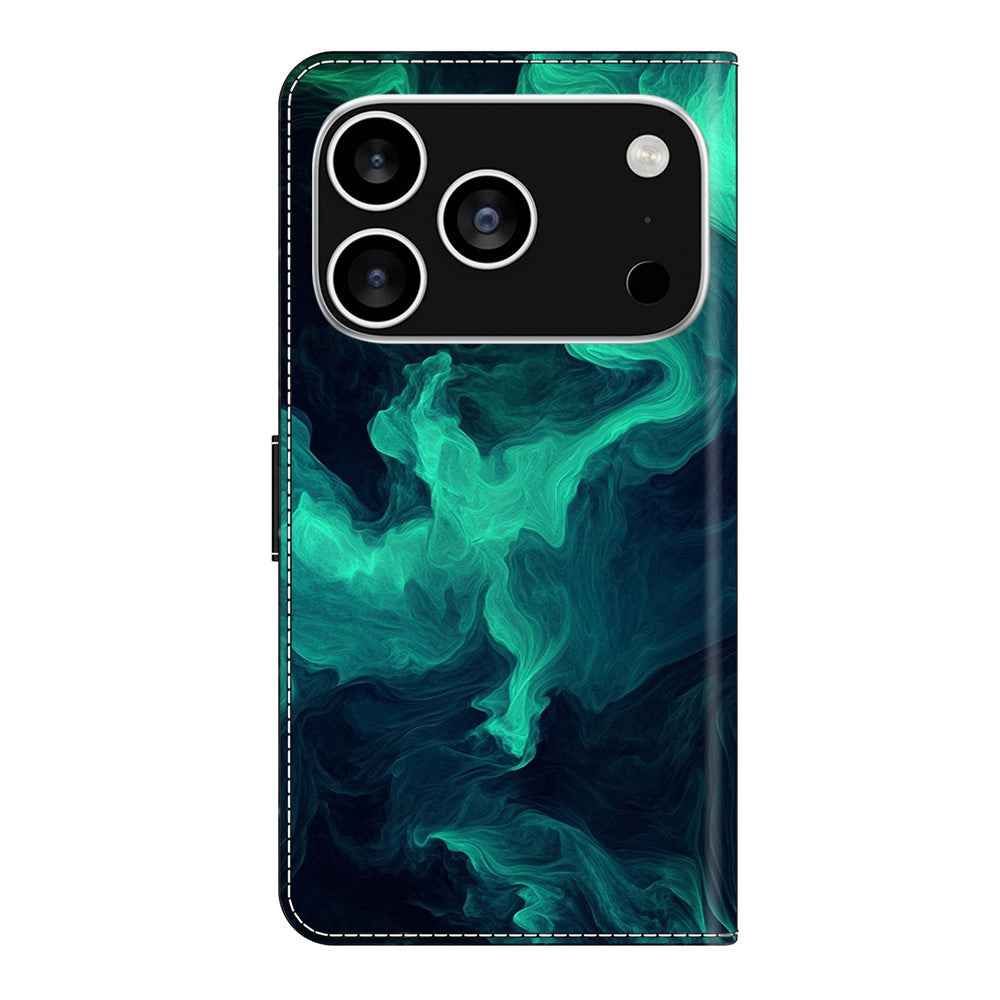 For iPhone 17 Pro Max Case Wallet Stand Pattern Printing PU Leather Flip Phone Cover - Smoke