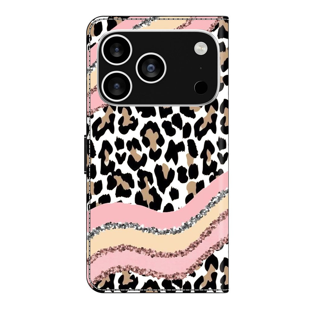 For iPhone 17 Pro Max Case Wallet Stand Pattern Printing PU Leather Flip Phone Cover - Striped Leopard