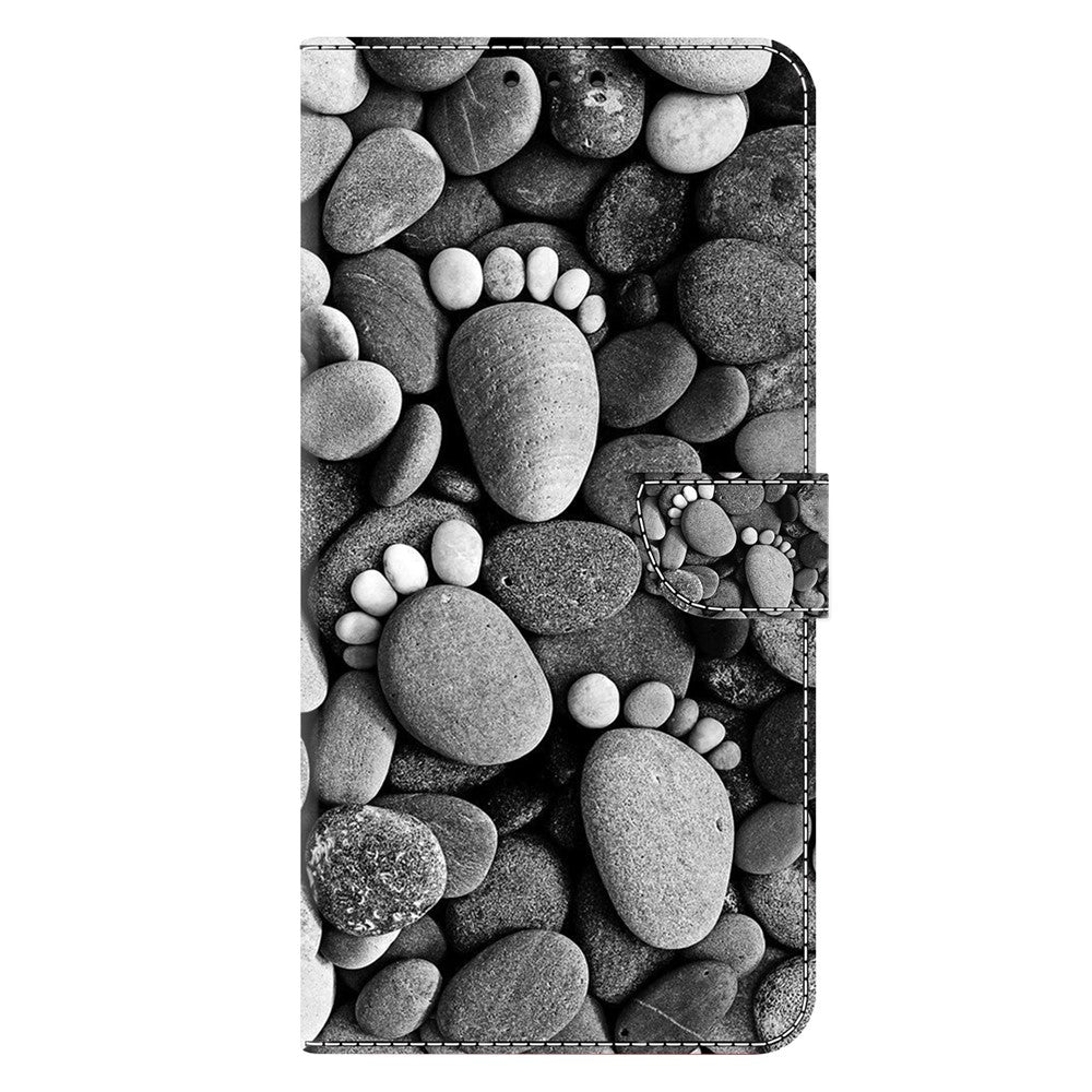 For iPhone 17 Pro Max Case Wallet Stand Pattern Printing PU Leather Flip Phone Cover - Stone Footprints
