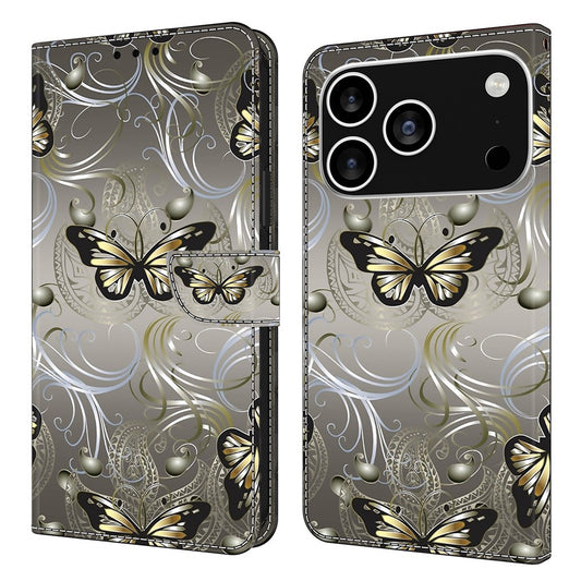 For iPhone 17 Pro Max Case Wallet Stand Pattern Printing PU Leather Flip Phone Cover - Lace Butterfly