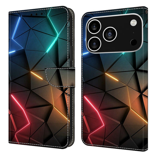 For iPhone 17 Pro Max Case Wallet Stand Pattern Printing PU Leather Flip Phone Cover - Light Cracks