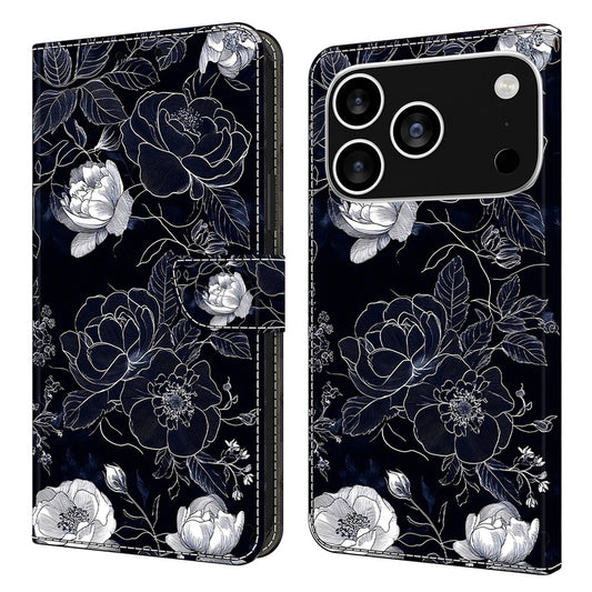 For iPhone 17 Pro Max Case Wallet Stand Pattern Printing PU Leather Flip Phone Cover - Vintage Flowers