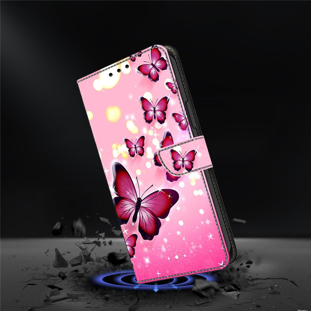 For iPhone 17 Pro Max Case Wallet Stand Pattern Printing PU Leather Flip Phone Cover - Pink Butterfly