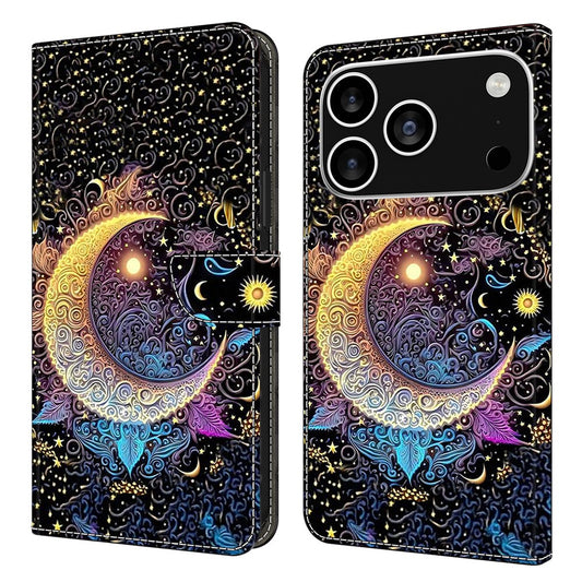 For iPhone 17 Pro Max Case Wallet Stand Pattern Printing PU Leather Flip Phone Cover - Bright Moon