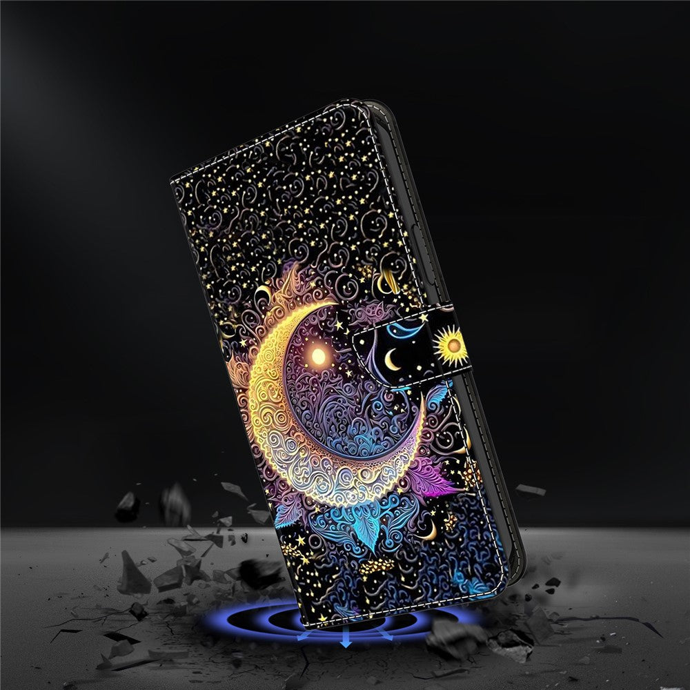 For iPhone 17 Pro Max Case Wallet Stand Pattern Printing PU Leather Flip Phone Cover - Bright Moon