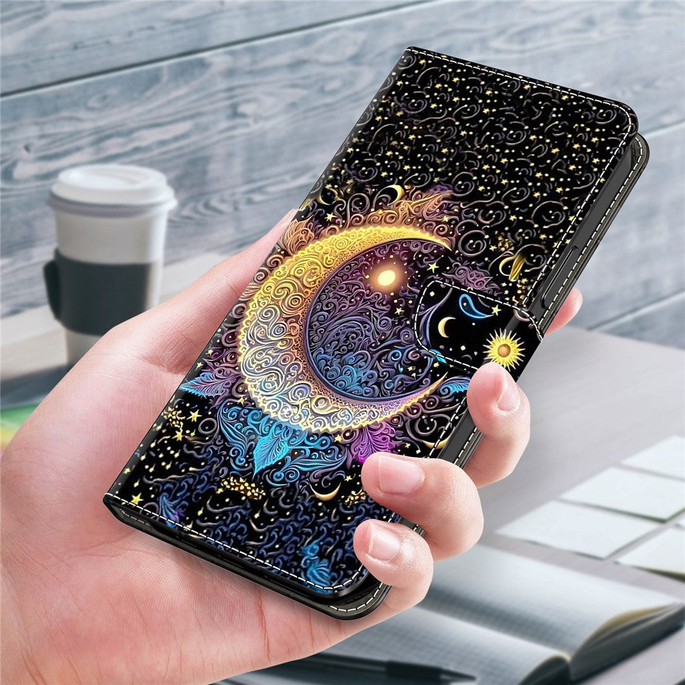 For iPhone 17 Pro Max Case Wallet Stand Pattern Printing PU Leather Flip Phone Cover - Bright Moon
