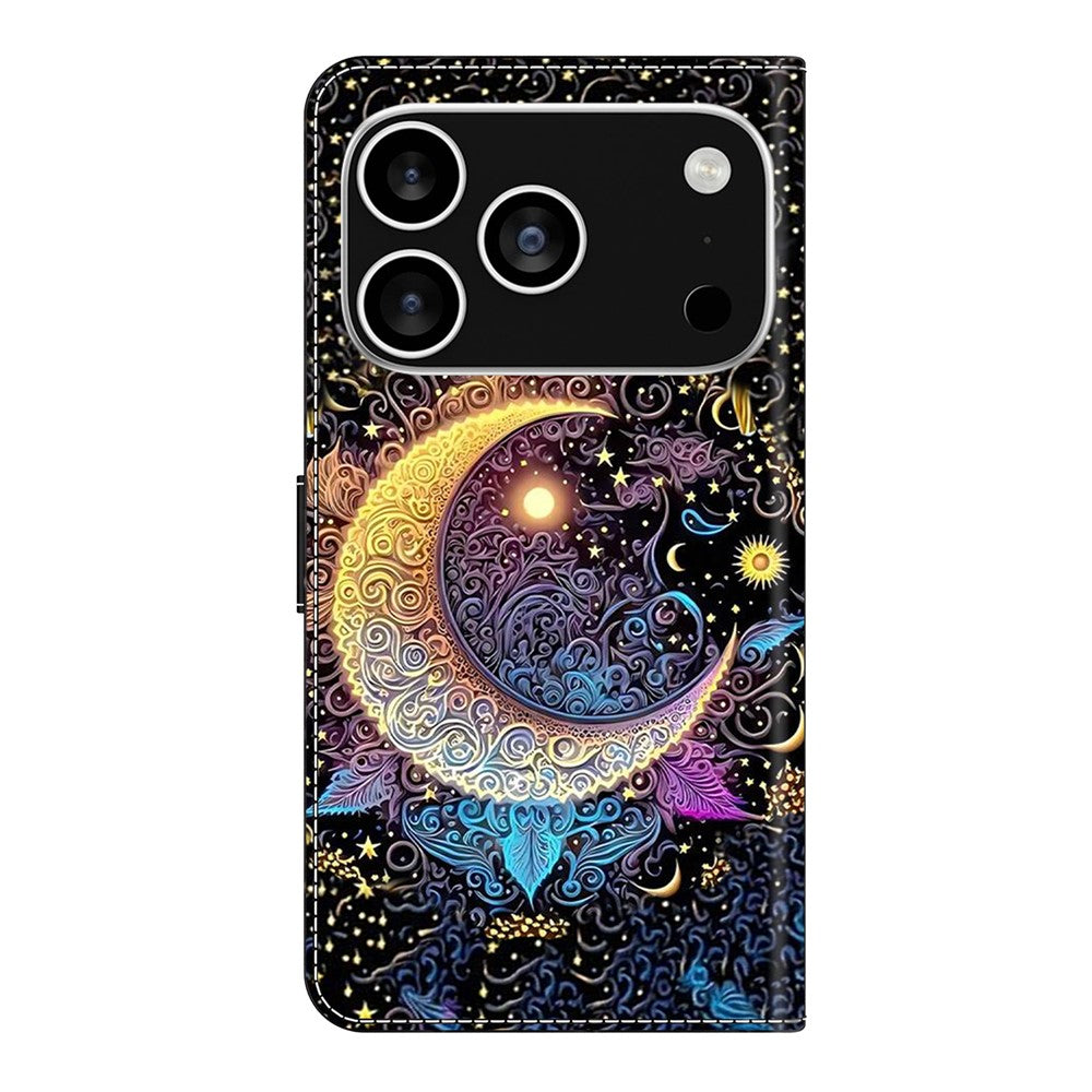 For iPhone 17 Pro Max Case Wallet Stand Pattern Printing PU Leather Flip Phone Cover - Bright Moon