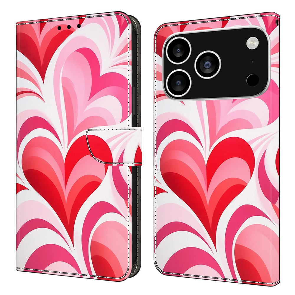 For iPhone 17 Pro Max Case Wallet Stand Pattern Printing PU Leather Flip Phone Cover - Love