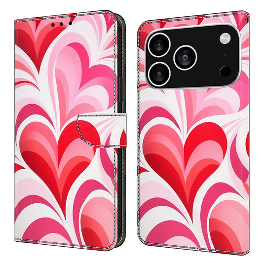 For iPhone 17 Pro Max Case Wallet Stand Pattern Printing PU Leather Flip Phone Cover - Love