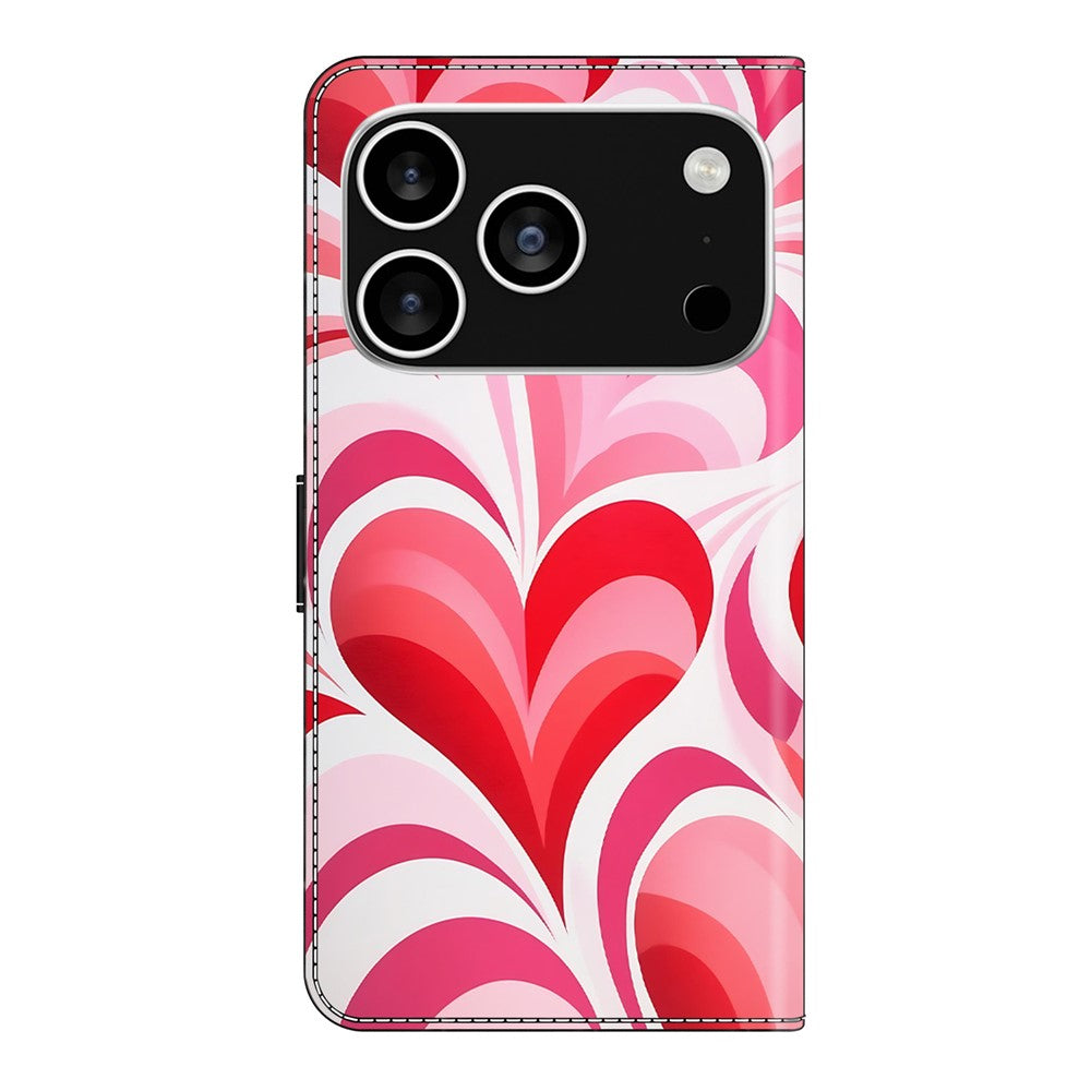 For iPhone 17 Pro Max Case Wallet Stand Pattern Printing PU Leather Flip Phone Cover - Love