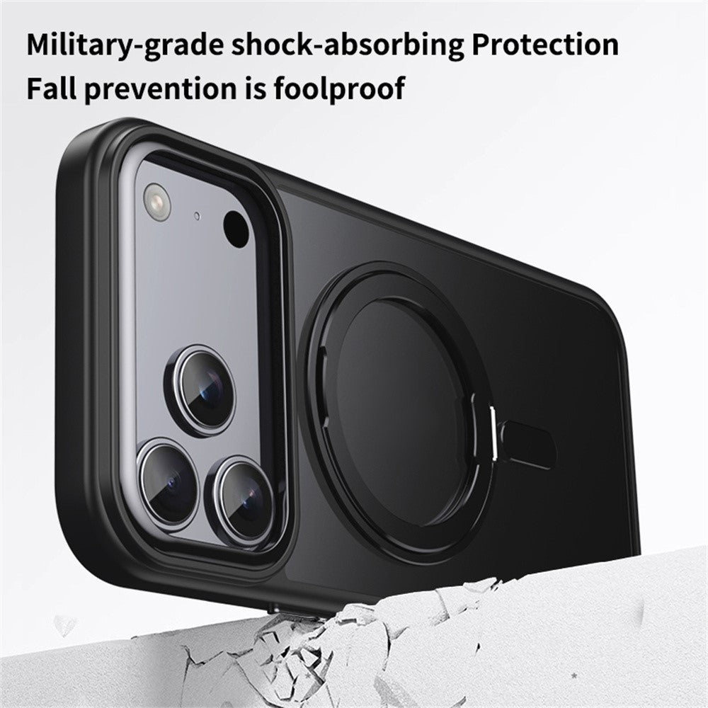 For iPhone 17 Pro Max Case Compatible with MagSafe TPU + Acrylic + Metal Kickstand Matte Phone Cover - Black
