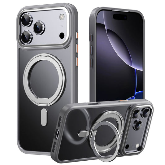 For iPhone 17 Pro Max Case Compatible with MagSafe TPU + Acrylic + Metal Kickstand Matte Phone Cover - Grey