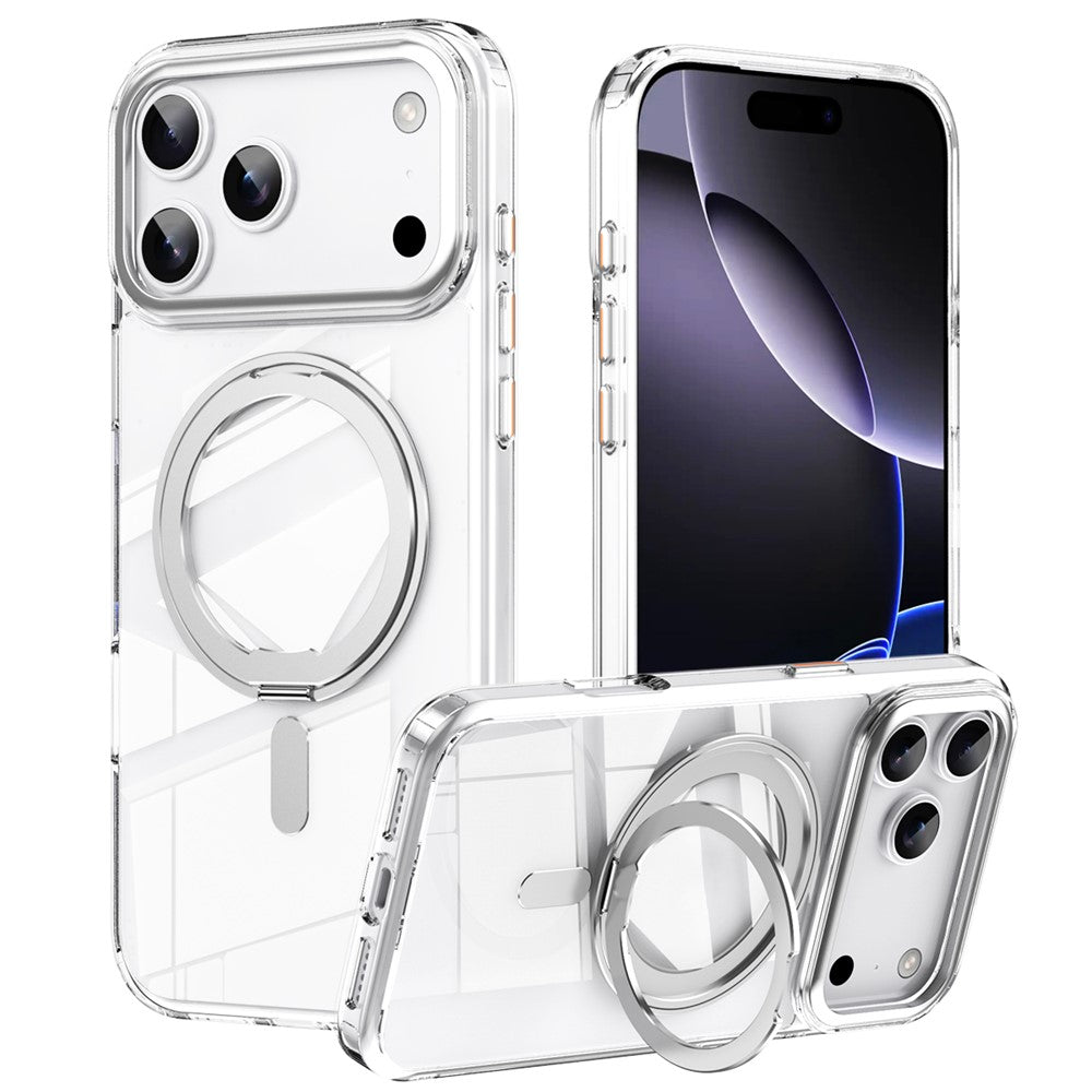 For iPhone 17 Pro Max Case Compatible with MagSafe TPU + Acrylic + Metal Kickstand Matte Phone Cover - Silver