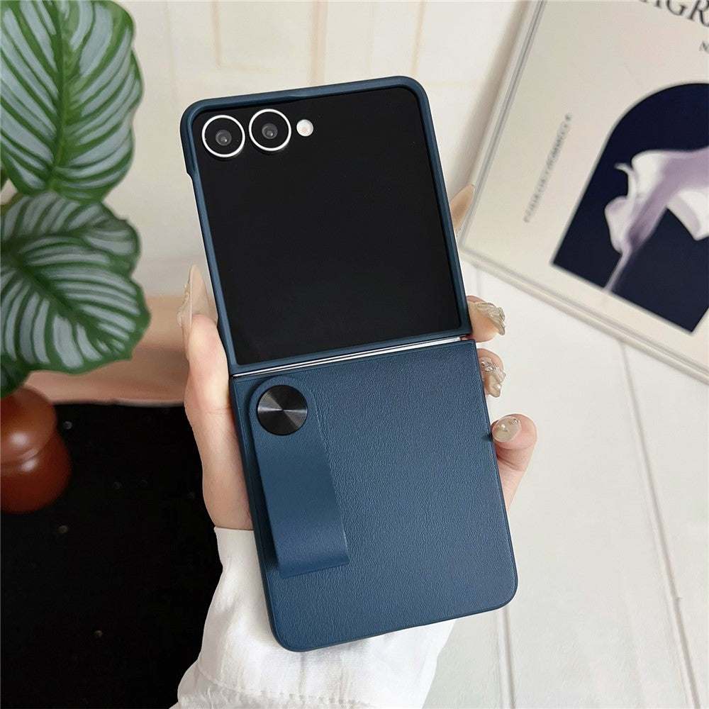 For Samsung Galaxy Z Flip7 5G Case PU Leather + PC Phone Cover with Grip Strap - Green