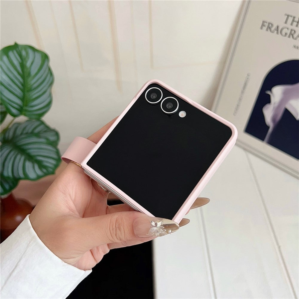 For Samsung Galaxy Z Flip7 5G Case PU Leather + PC Phone Cover with Grip Strap - Black