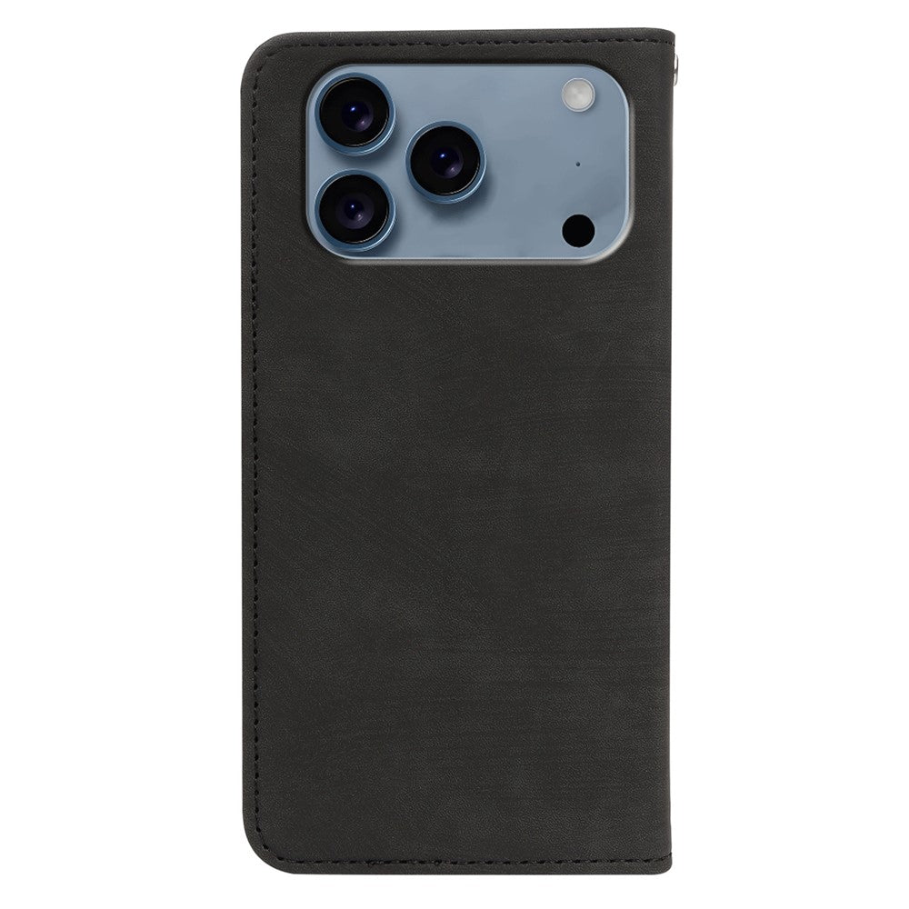 For iPhone 17 Pro Max Case Strong Magnetic Leather Wallet Phone Cover with Striped Texture - Black