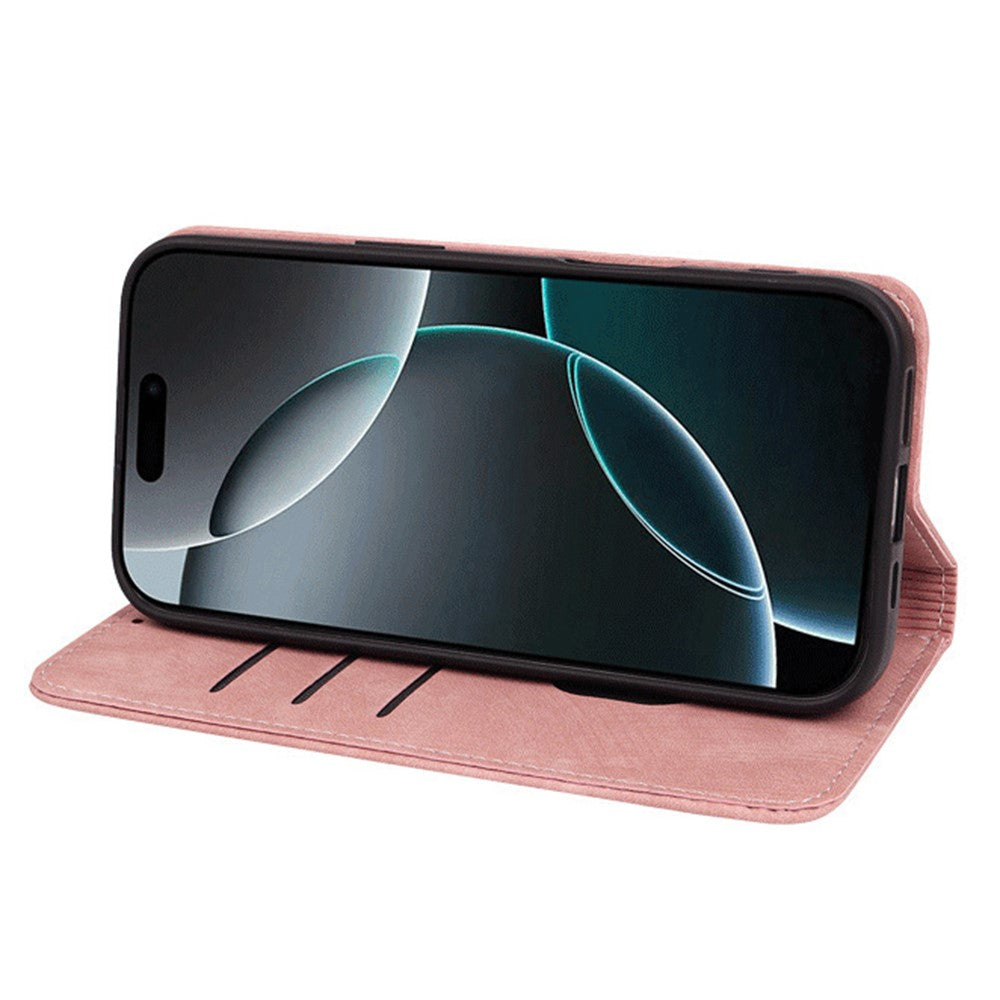 For iPhone 17 Pro Max Case Strong Magnetic Leather Wallet Phone Cover with Striped Texture - Rose Gold