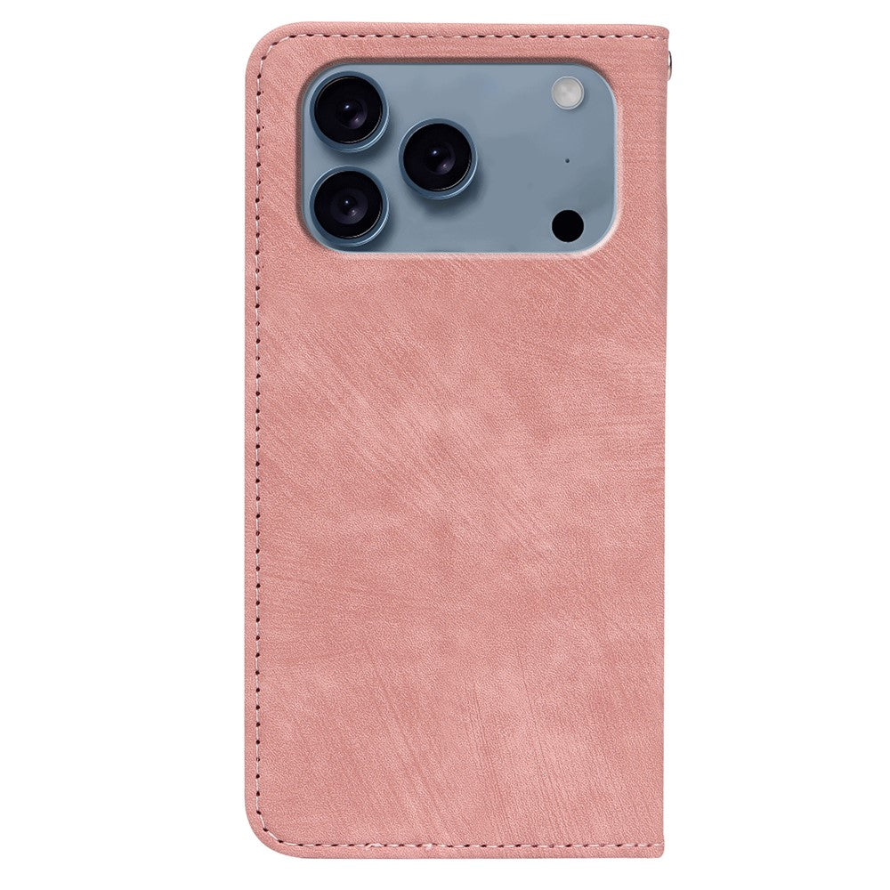 For iPhone 17 Pro Max Case Strong Magnetic Leather Wallet Phone Cover with Striped Texture - Rose Gold