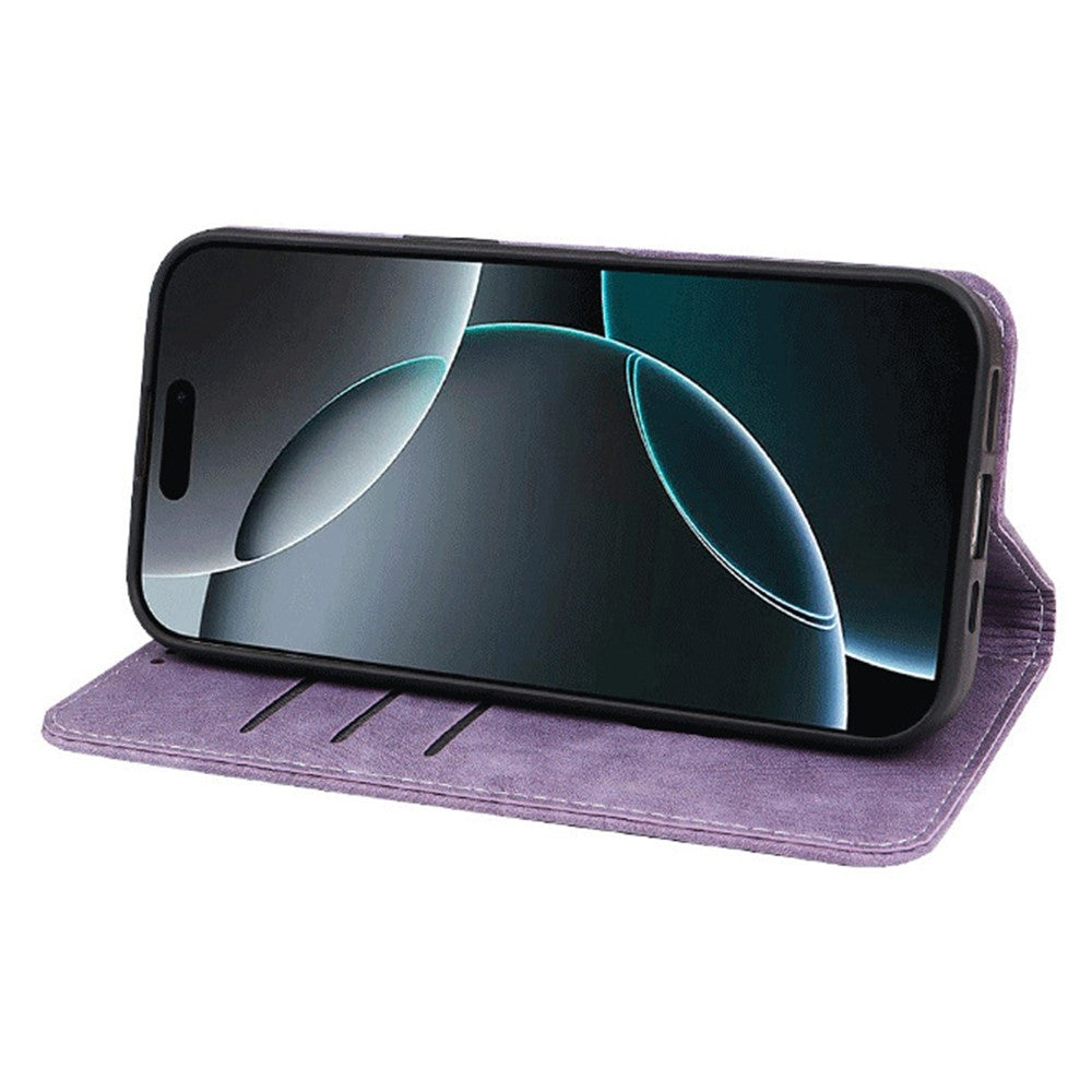 For iPhone 17 Pro Max Case Strong Magnetic Leather Wallet Phone Cover with Striped Texture - Purple