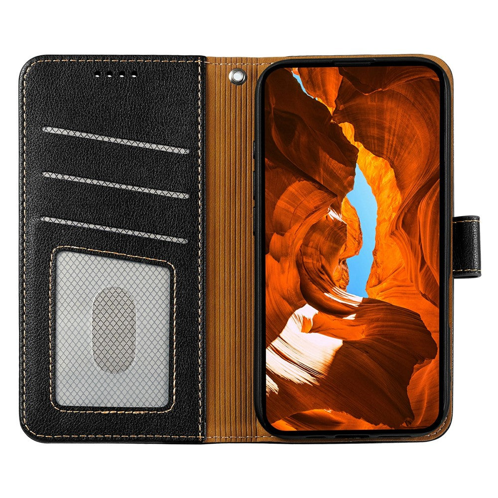 For iPhone 17 Pro Max Case RFID Blocking Wallet Litchi Texture Leather Phone Cover Magnetic Clasp - Black