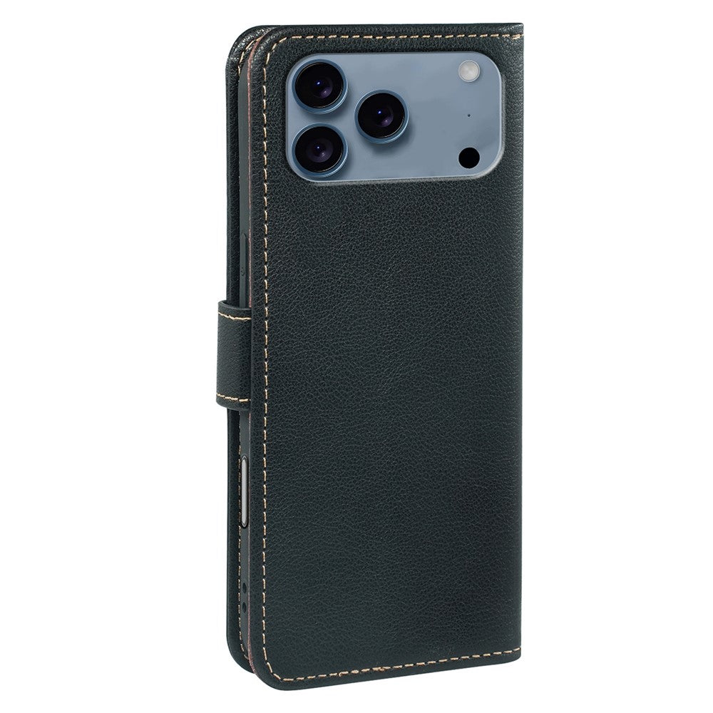 For iPhone 17 Pro Max Case RFID Blocking Wallet Litchi Texture Leather Phone Cover Magnetic Clasp - Black