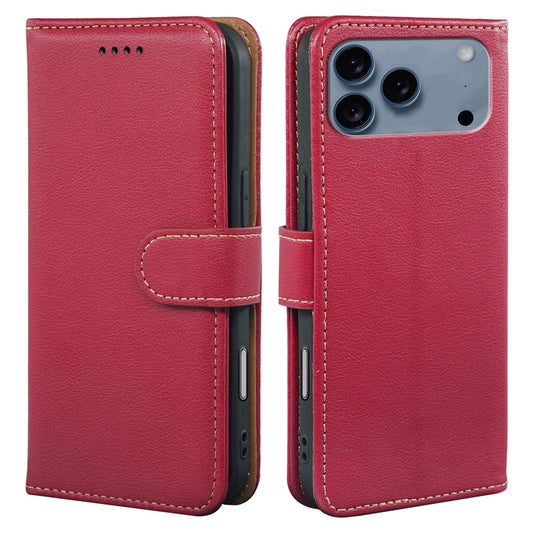 For iPhone 17 Pro Max Case RFID Blocking Wallet Litchi Texture Leather Phone Cover Magnetic Clasp - Red