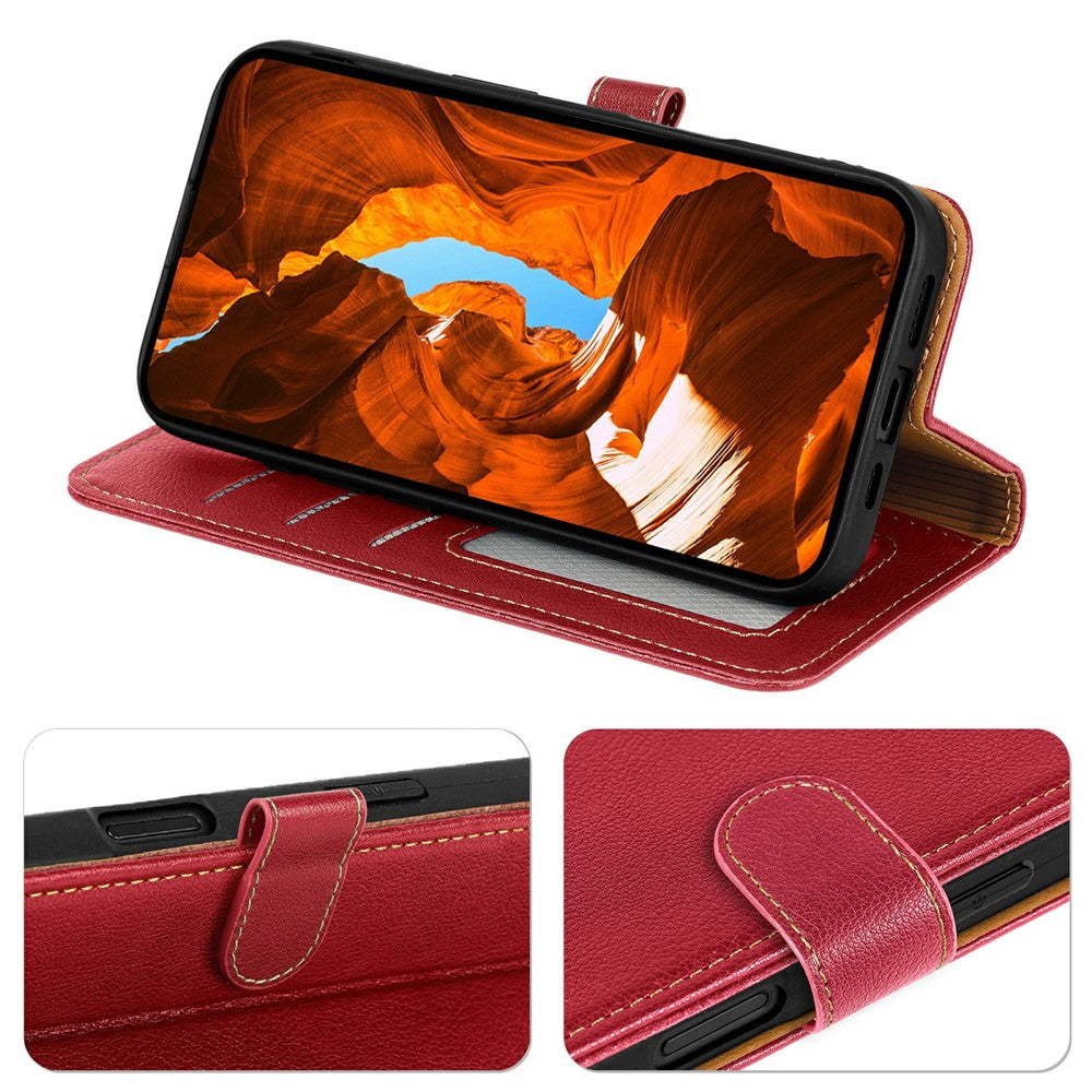 For iPhone 17 Pro Max Case RFID Blocking Wallet Litchi Texture Leather Phone Cover Magnetic Clasp - Red