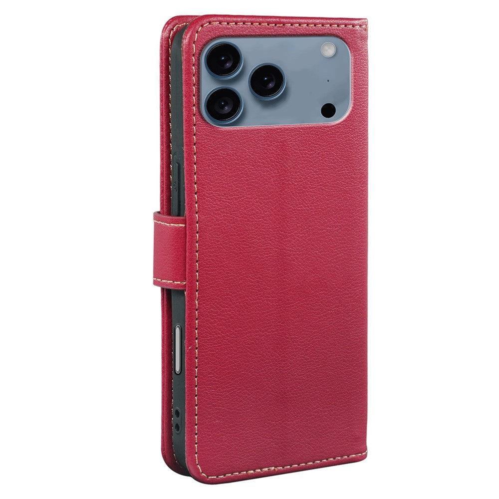 For iPhone 17 Pro Max Case RFID Blocking Wallet Litchi Texture Leather Phone Cover Magnetic Clasp - Red